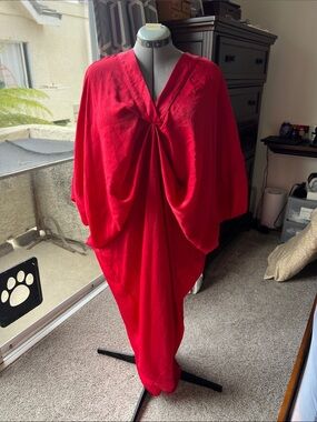 Red Draped V-Neck Maxi Dress / kimono